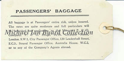 Reverse of P and O Flag Baggage Label